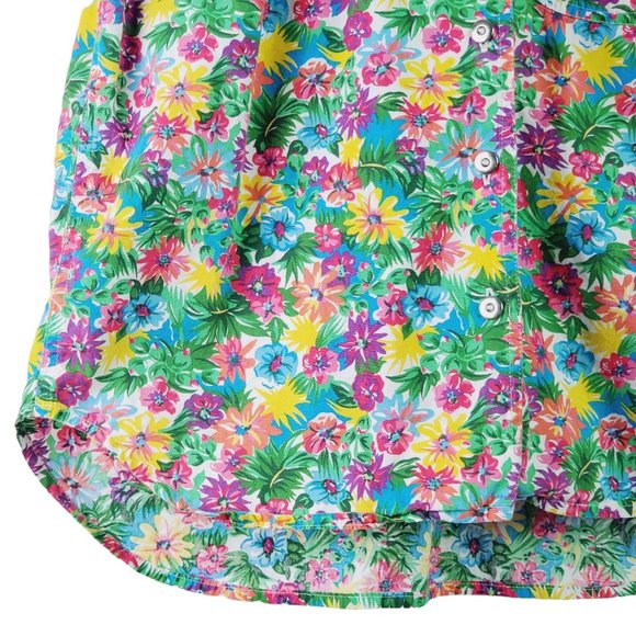 Vintage LizSport Petite Neon Floral Silver Button Summer Blouse, Sz PM - Picture 8 of 10